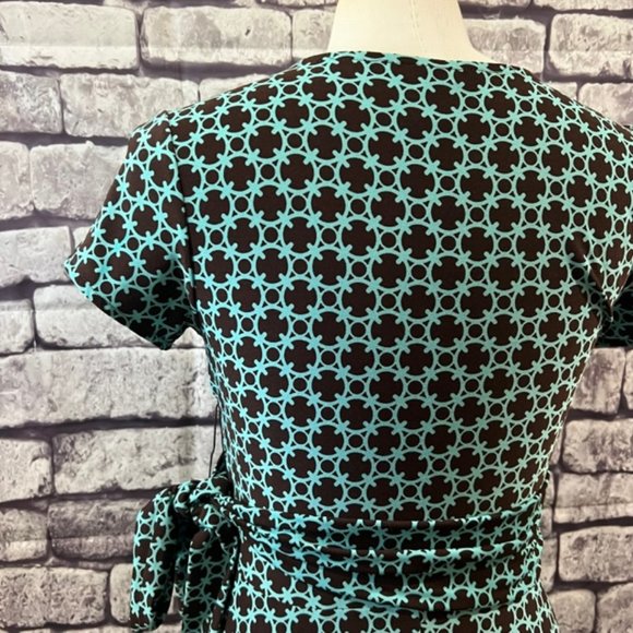 Harolds Brown & Aqua V-Neck Dress Size Small - Picture 7 of 10